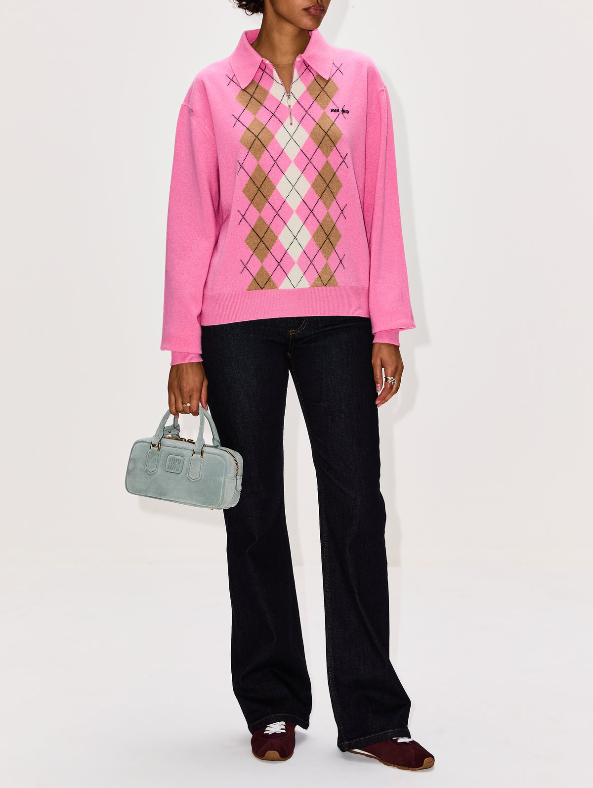 Half Zip Sweater,MIU MIU,ROSA,Image 2