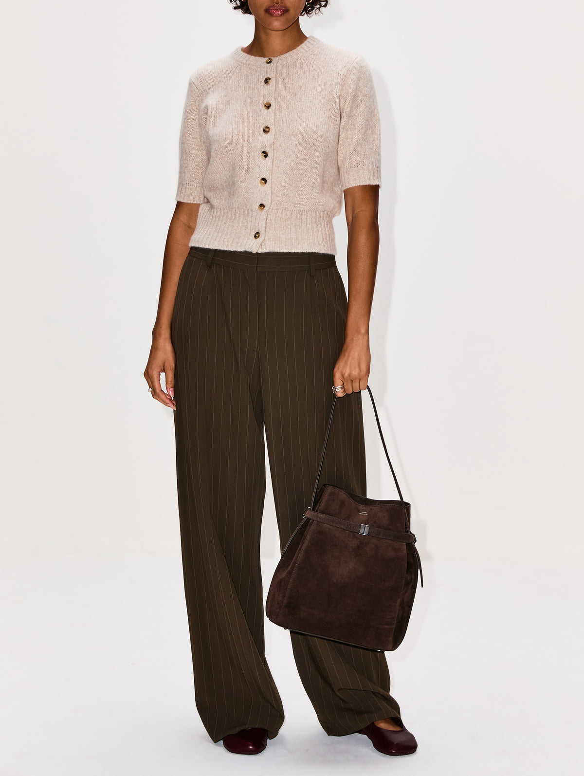 Wide Pinstripe Trouser,TOTÉME,PEPPER,Image 2