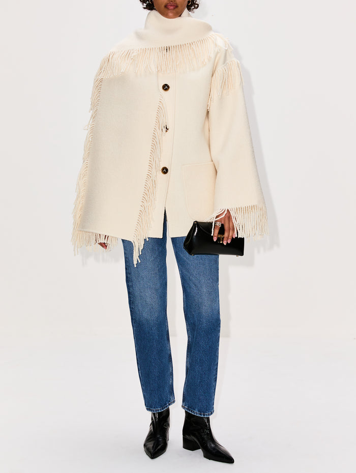 Fringed Scarf Jacket,TOTÉME,WINTER WHITE,Image 1