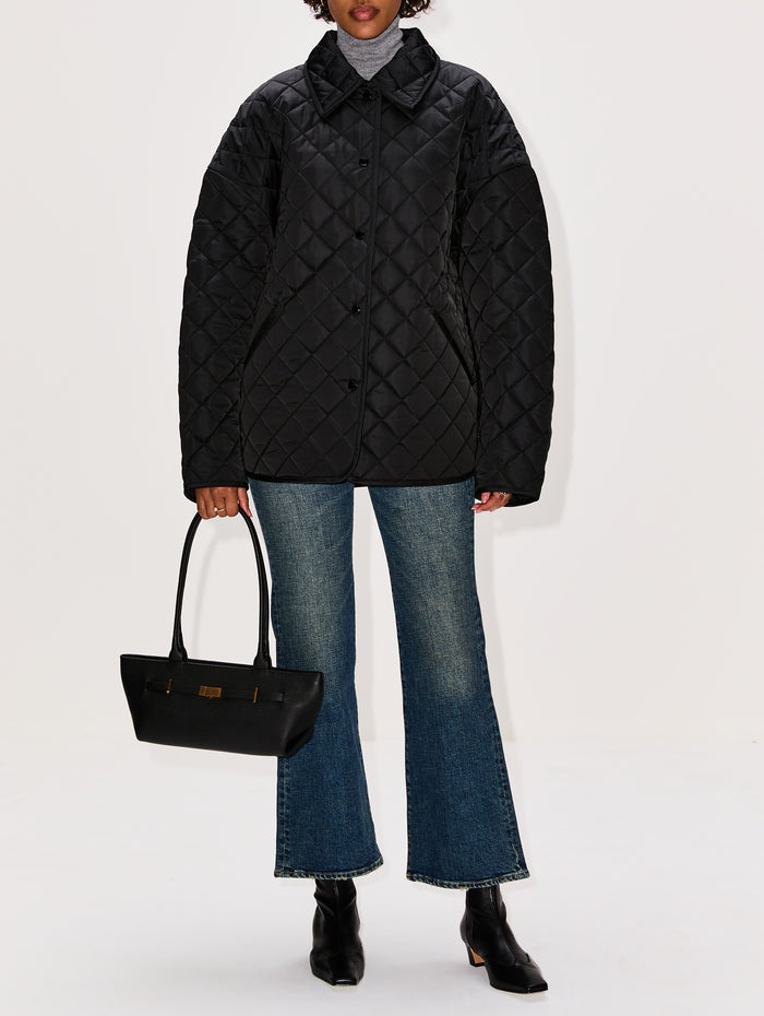 Collared Quilted Jacket,TOTÉME,BLACK,Image 1