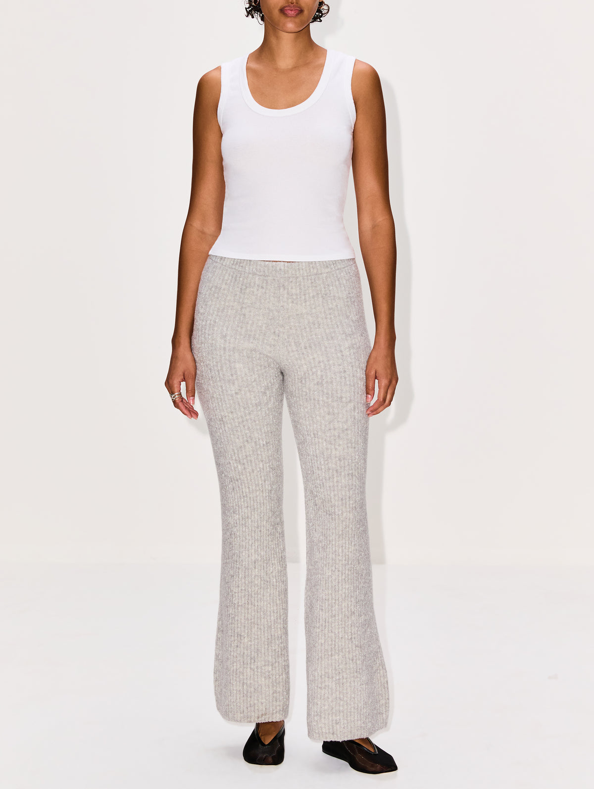 Cozy Rib Flare Pant,THE ELDER STATESMAN,HEATHER GREY,Image 2