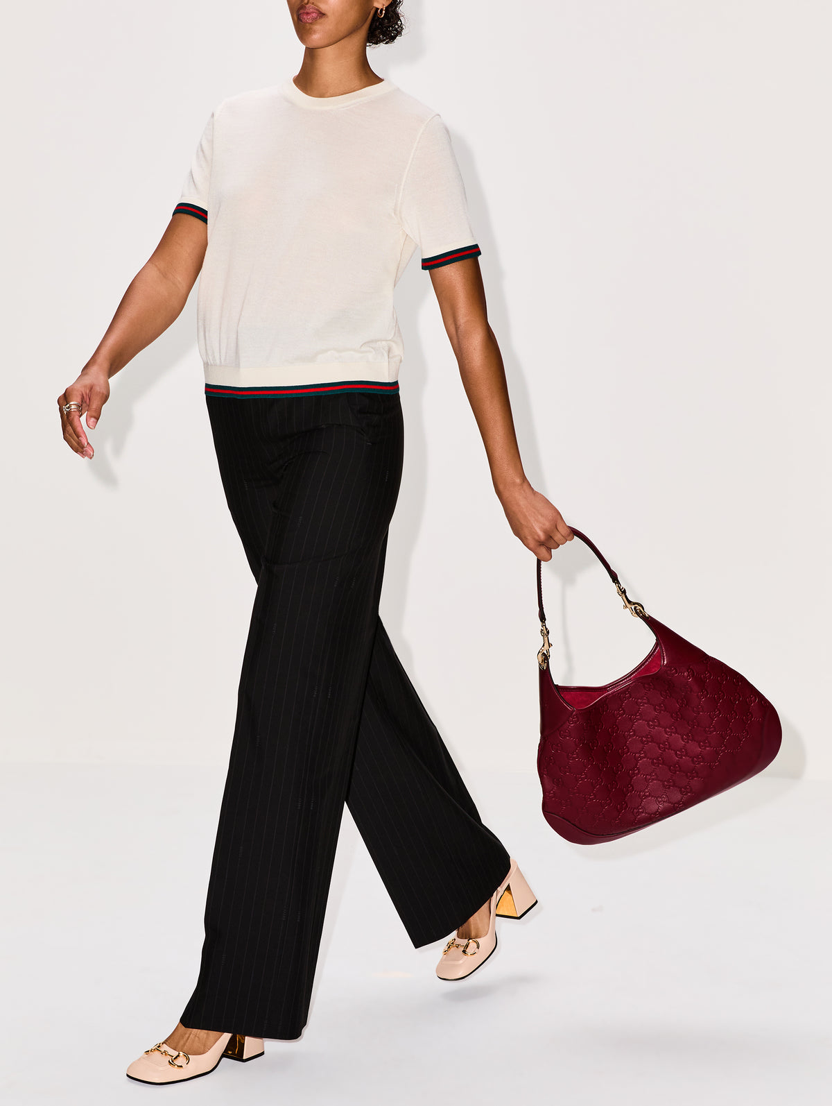 Stripe Wide Leg Pant,GUCCI,BLACK,Image 3