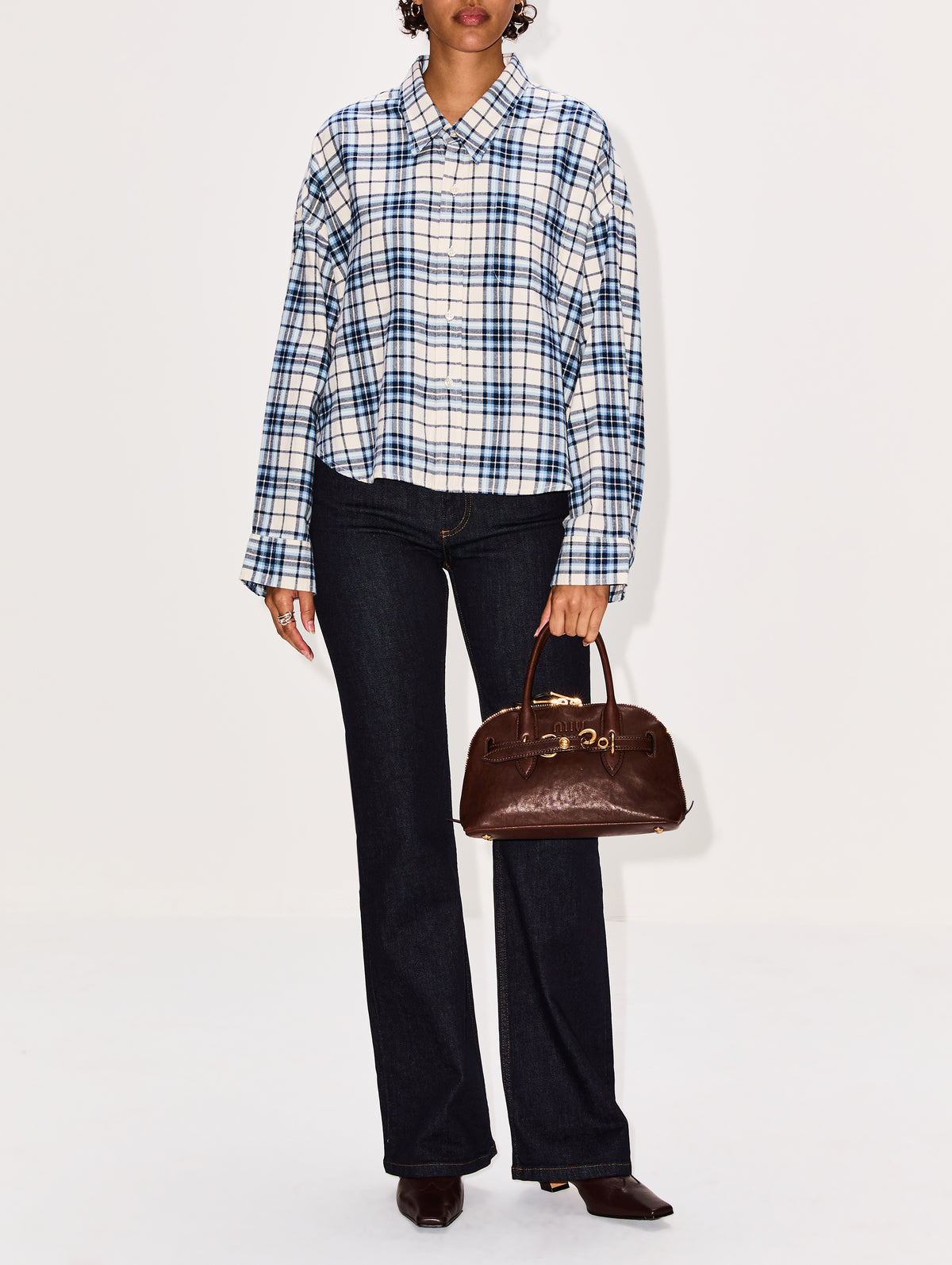 Cropped Button Front Shirt,DENIMIST,ECRU LIGHT BLUE,Image 2