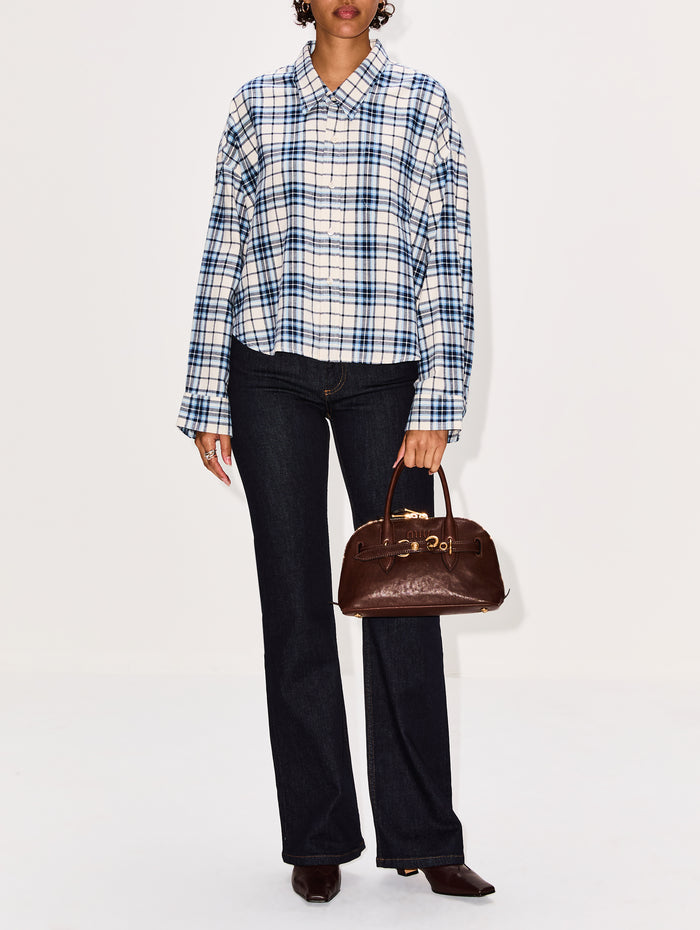 Cropped Button Front Shirt,DENIMIST,ECRU LIGHT BLUE,Image 1