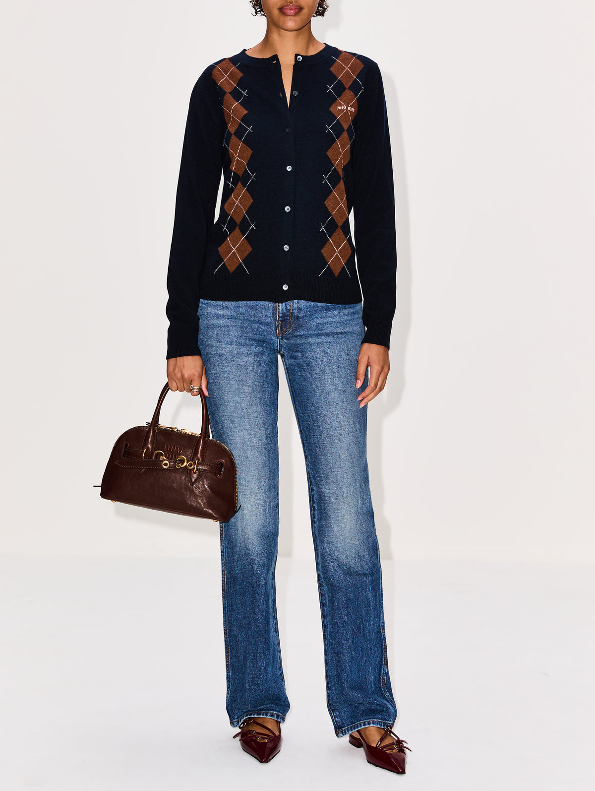 Argyle Cardigan,MIU MIU,BLEU,Image 2