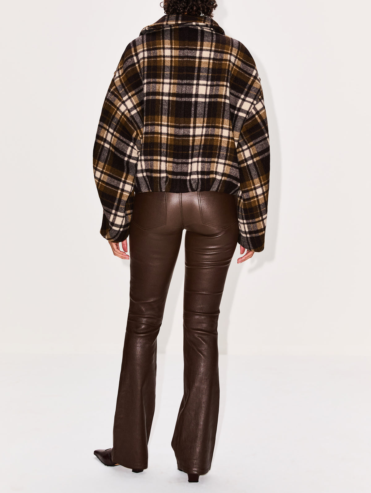 Cropped Relaxed Jacket,PETAR PETROV,GREEN CHECK,Image 3