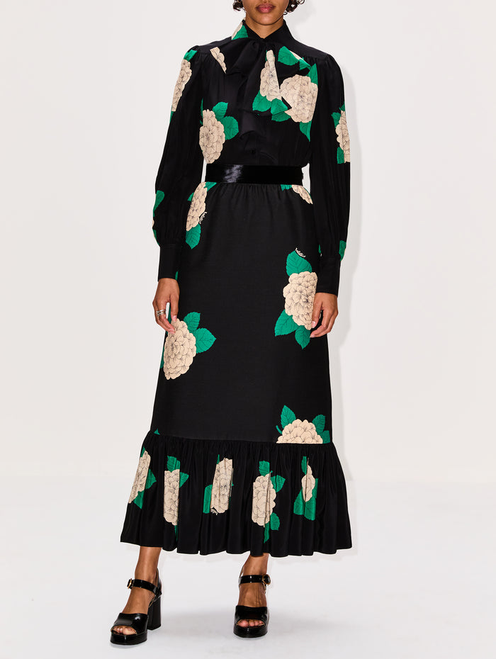 Floral Tie Neck Blouse,VALENTINO GARAVANI,NERO/MULTI,Image 1