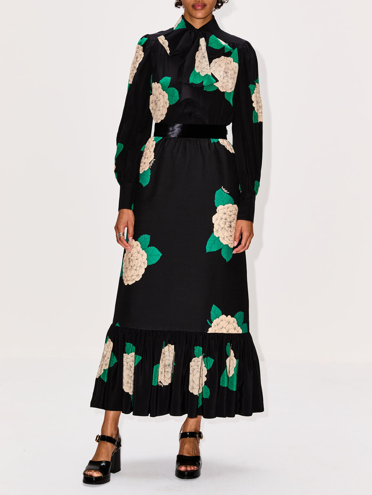 Floral Skirt,VALENTINO GARAVANI,NERO/AVORIO,Image 2