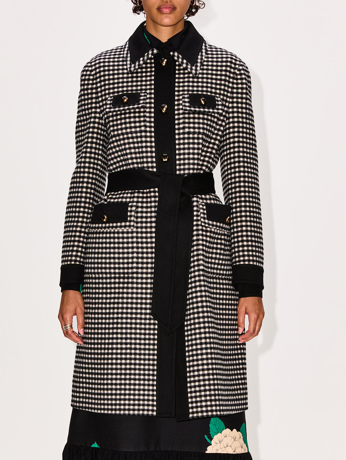 Button Up Tie Waist Coat,VALENTINO GARAVANI,AVORIO/NERO,Image 2