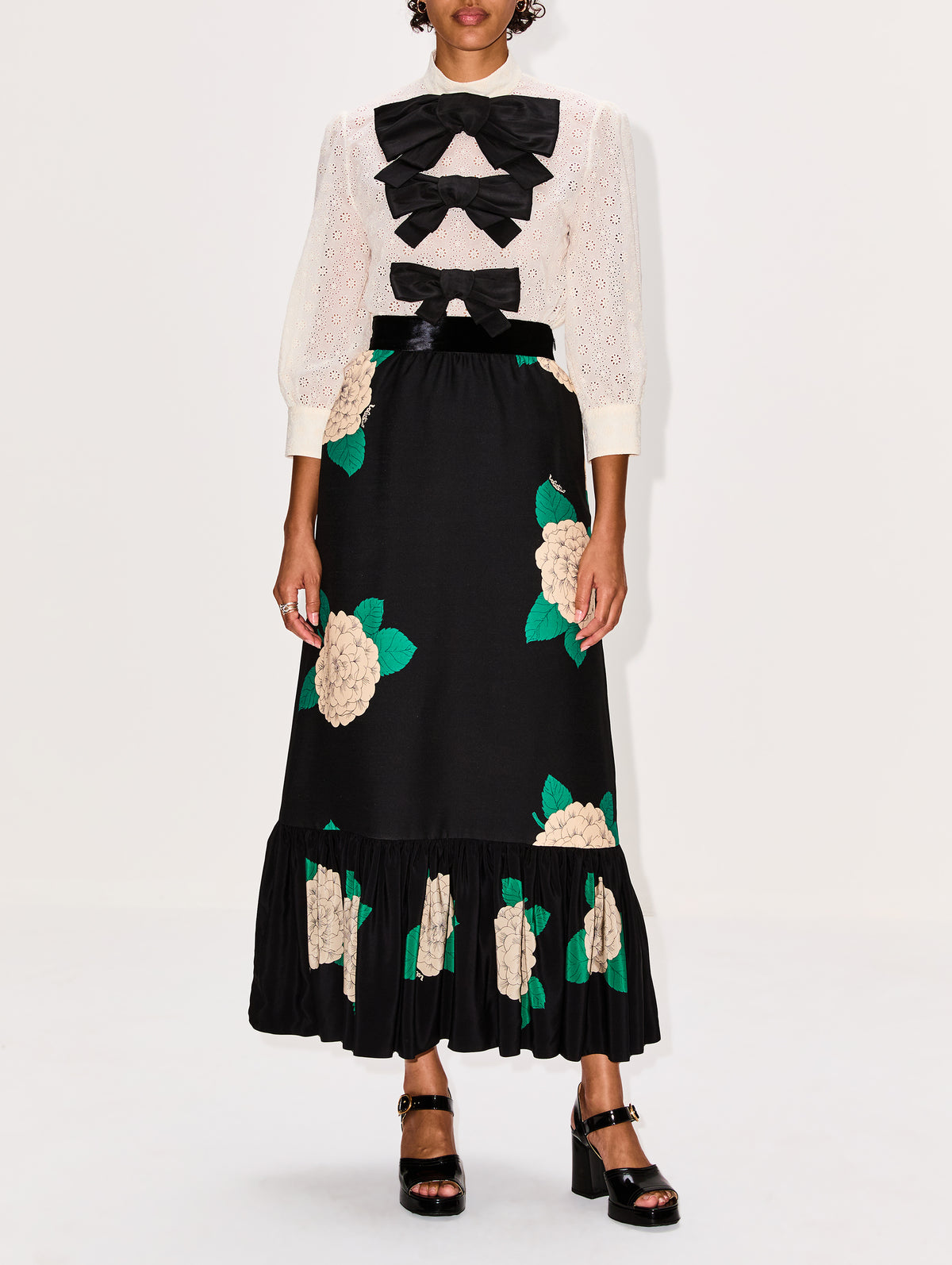 3 Bow Blouse,VALENTINO GARAVANI,AVORIO/NERO,Image 2