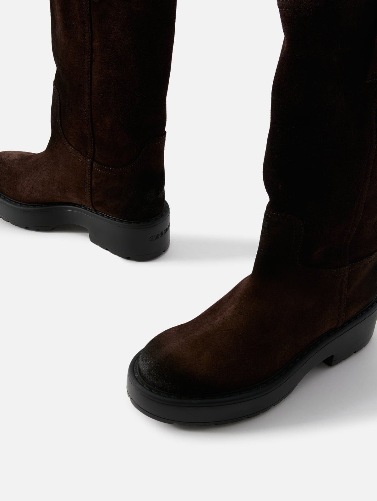 Mid Calf Slouchy Suede Boot,MIU MIU,MORO,Image 2