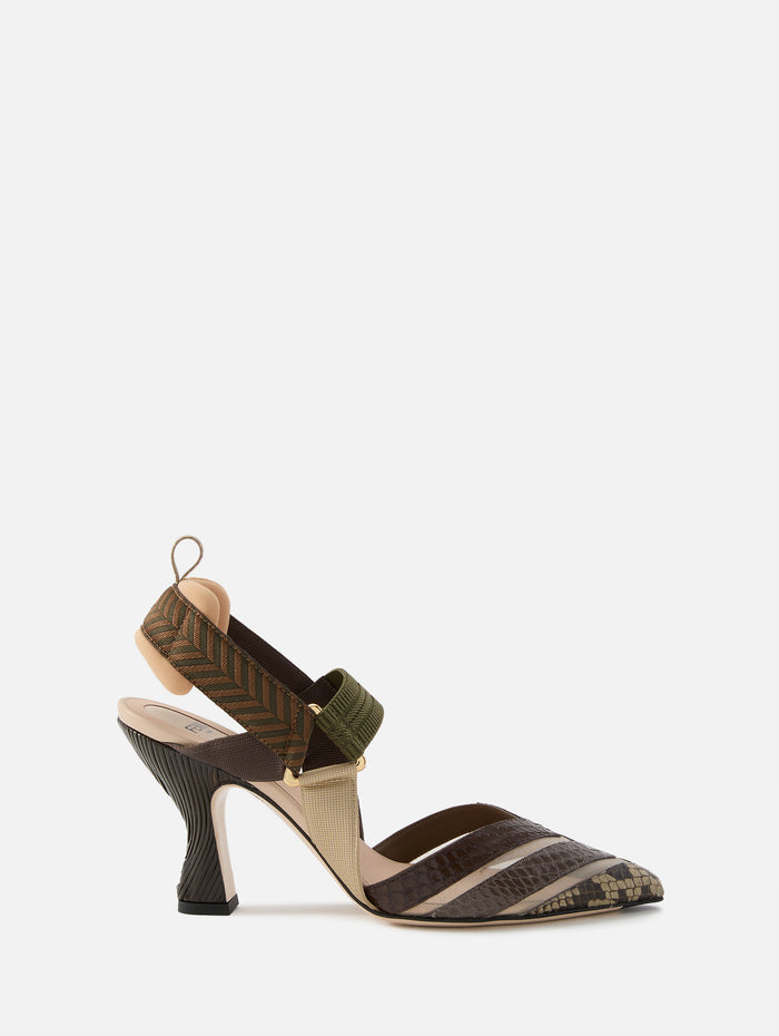 Colibri Slingback Pump 85mm,FENDI,GREEN/BROWN,Image 1