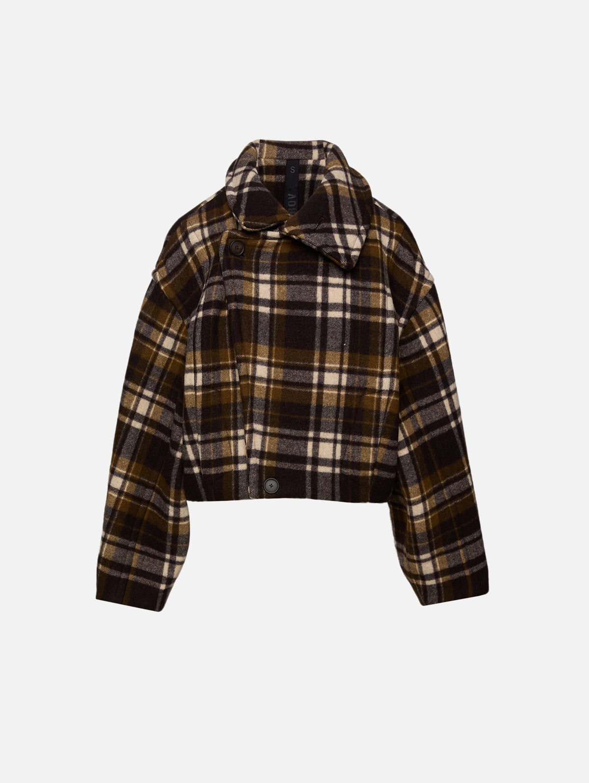 Cropped Relaxed Jacket,PETAR PETROV,GREEN CHECK,Image 1