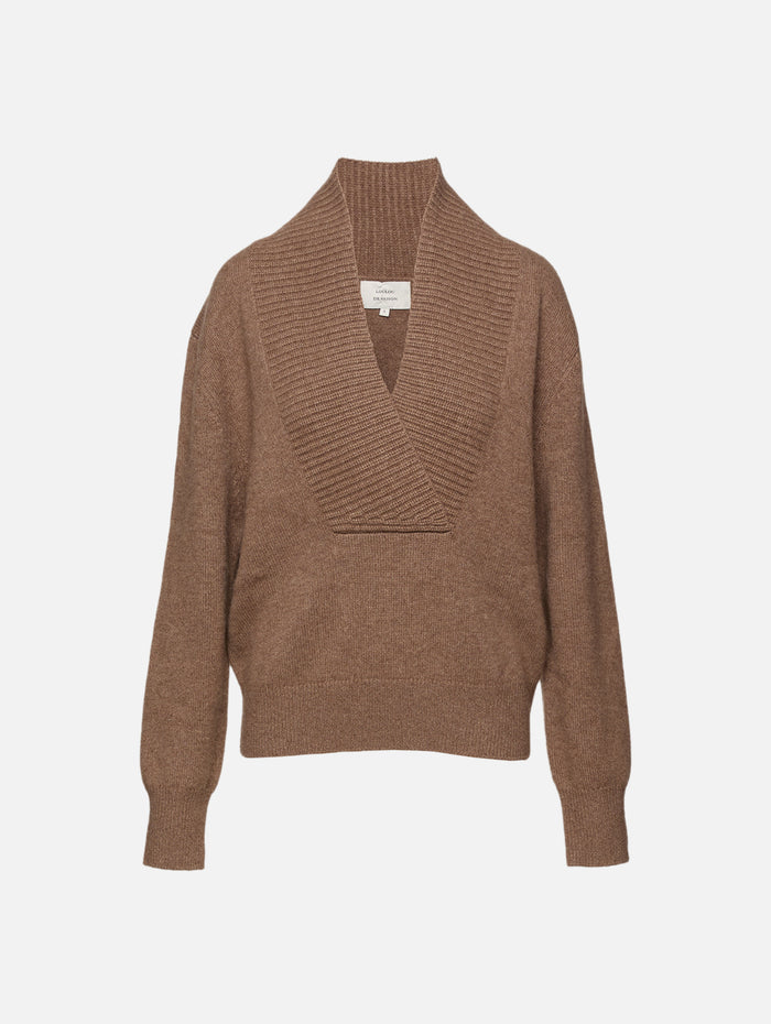 Makela Large V Neck Sweater,LOULOU DE SAISON,TAUPE MELANGE,Image 1