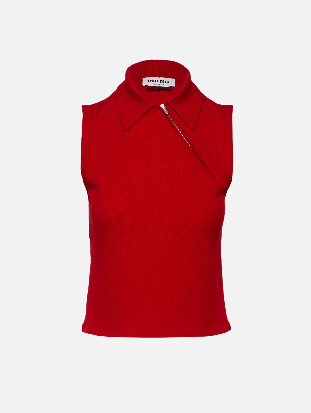 Side Collar Zip Sweater,MIU MIU,ROSSO,Image 1