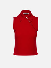 Side Collar Zip Sweater,MIU MIU,ROSSO,Image 1