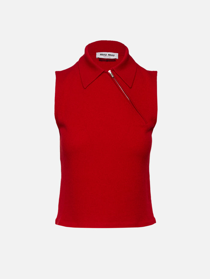Side Collar Zip Sweater,MIU MIU,ROSSO,Image 1