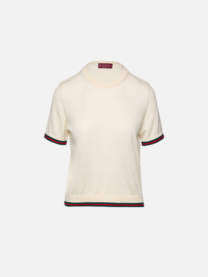Short Sleeve Knit Top,GUCCI,WHITE,Image 1