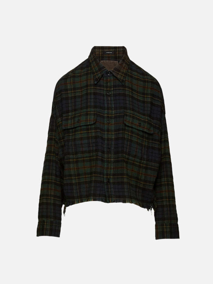 Cropped Work Shirt,R13,TEAL/NAVY/YELLOW,Image 1