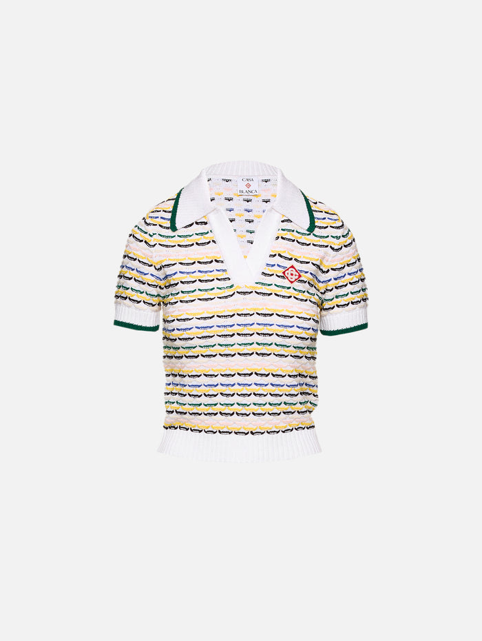 Tuck Stitch Polo Top,CASABLANCA,MULTI,Image 1