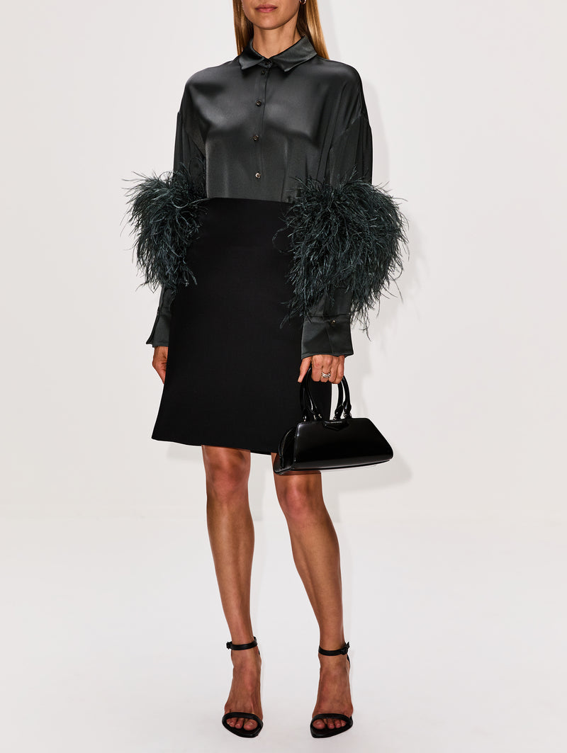 Satin Feather Button Down