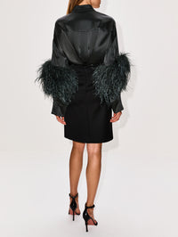 Satin Feather Button Down,LAPOINTE,DARK GREEN,Image 3