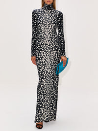 Camille Hand Printed Dress,BRANDON MAXWELL,SNOW LEOPARD,Image 2