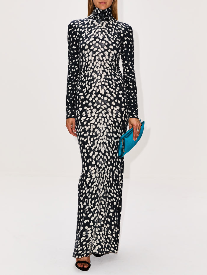 Camille Hand Printed Dress,BRANDON MAXWELL,SNOW LEOPARD,Image 1