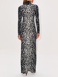 Camille Hand Printed Dress,BRANDON MAXWELL,SNOW LEOPARD,Image 4
