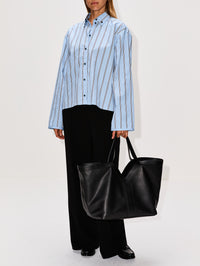 Javi Boxy Button Down,BRANDON MAXWELL,BLUE BLACK STRIPE,Image 2