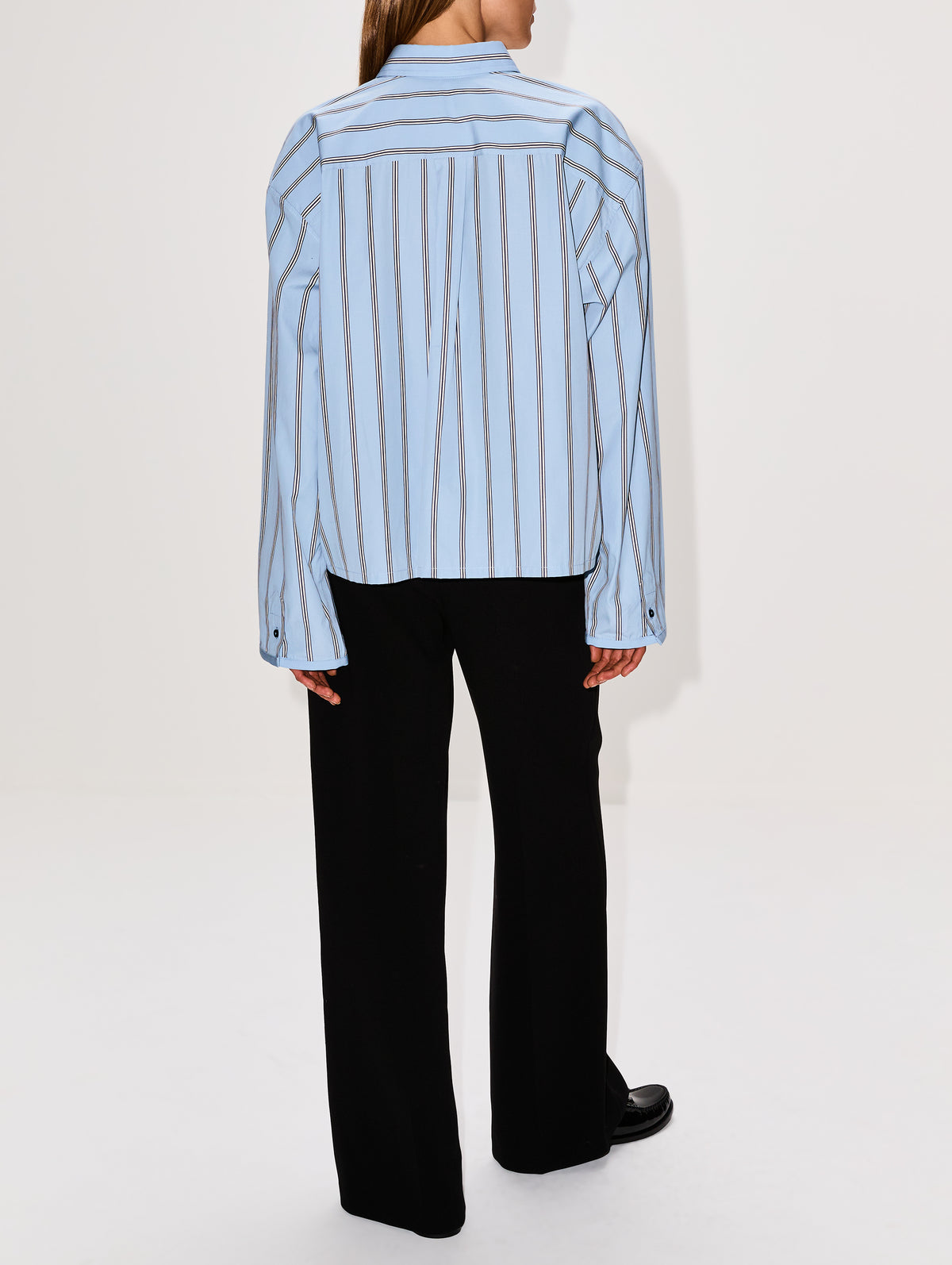 Javi Boxy Button Down,BRANDON MAXWELL,BLUE BLACK STRIPE,Image 3