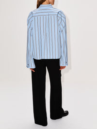 Javi Boxy Button Down,BRANDON MAXWELL,BLUE BLACK STRIPE,Image 3