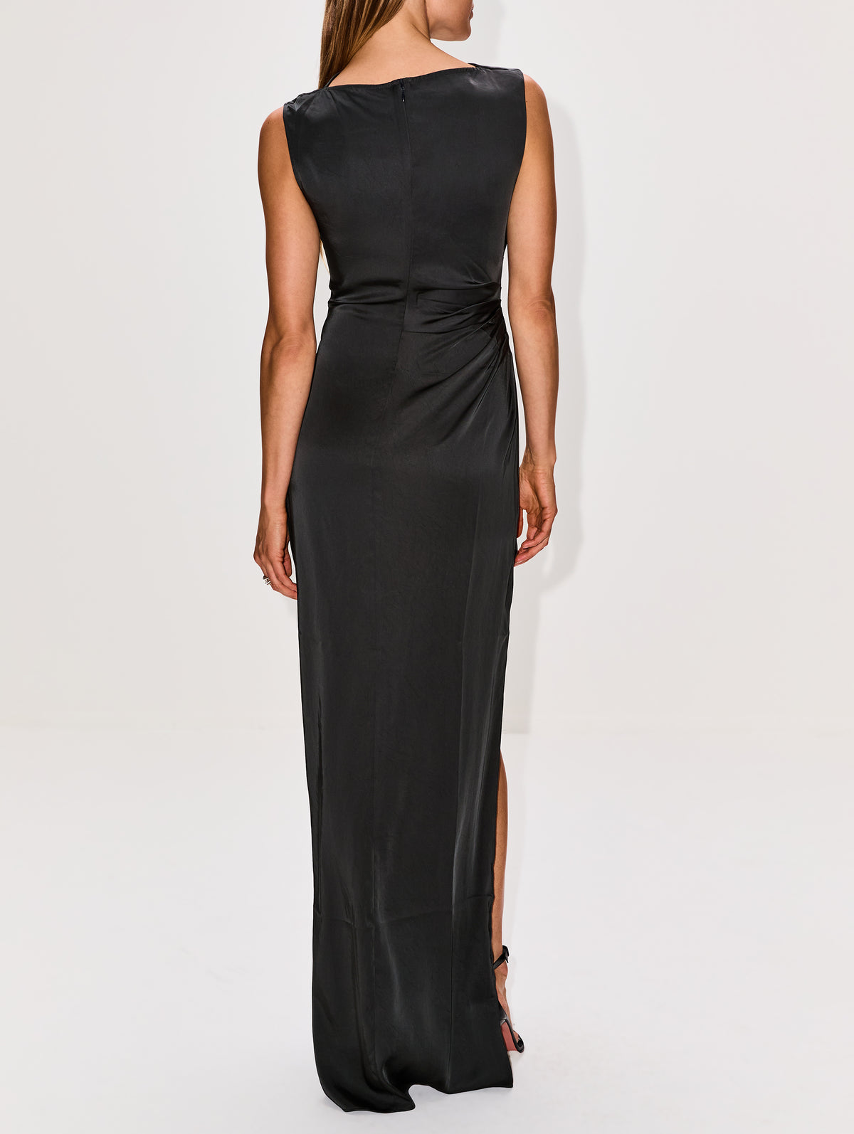 Ruched Satin Gown,LAPOINTE,DARK GREEN,Image 4