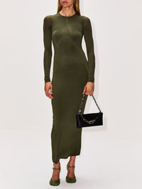 Sheer Long Sleeve Dress,WARDROBE.NYC,MILITARY,Image 2