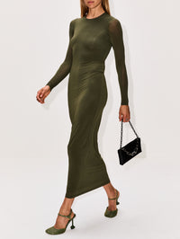Sheer Long Sleeve Dress,WARDROBE.NYC,MILITARY,Image 3