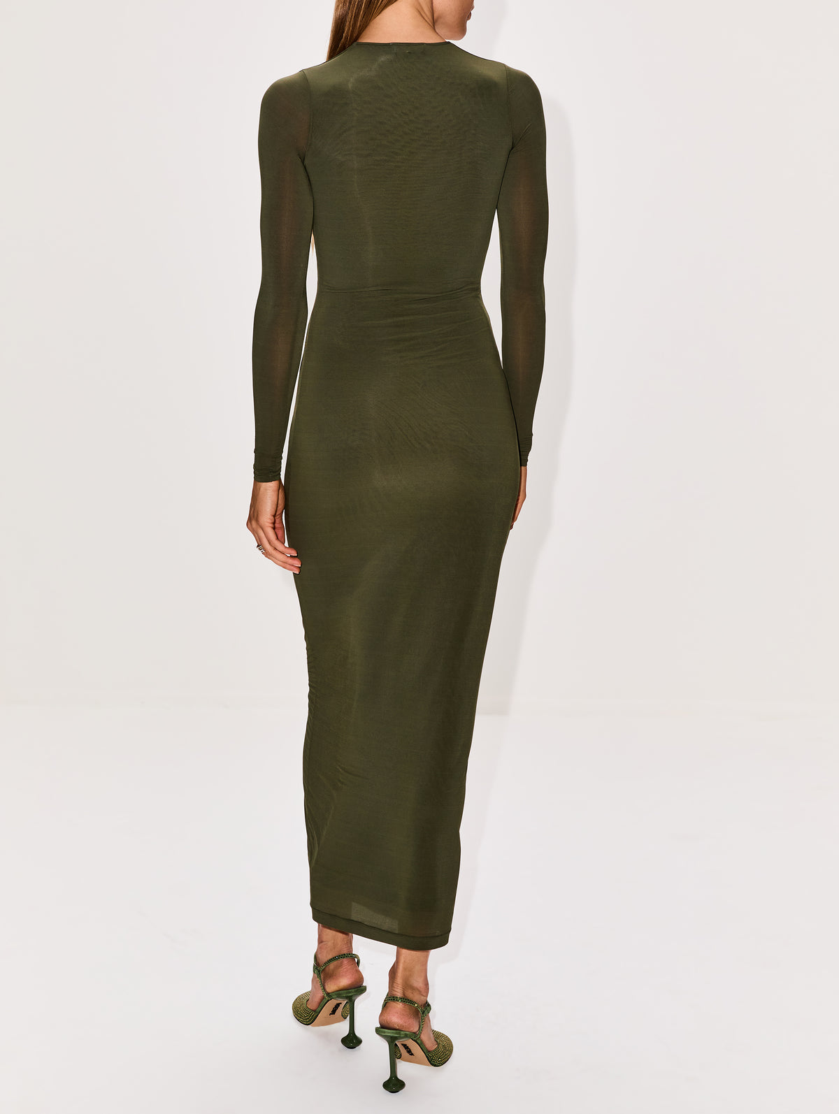 Sheer Long Sleeve Dress,WARDROBE.NYC,MILITARY,Image 4
