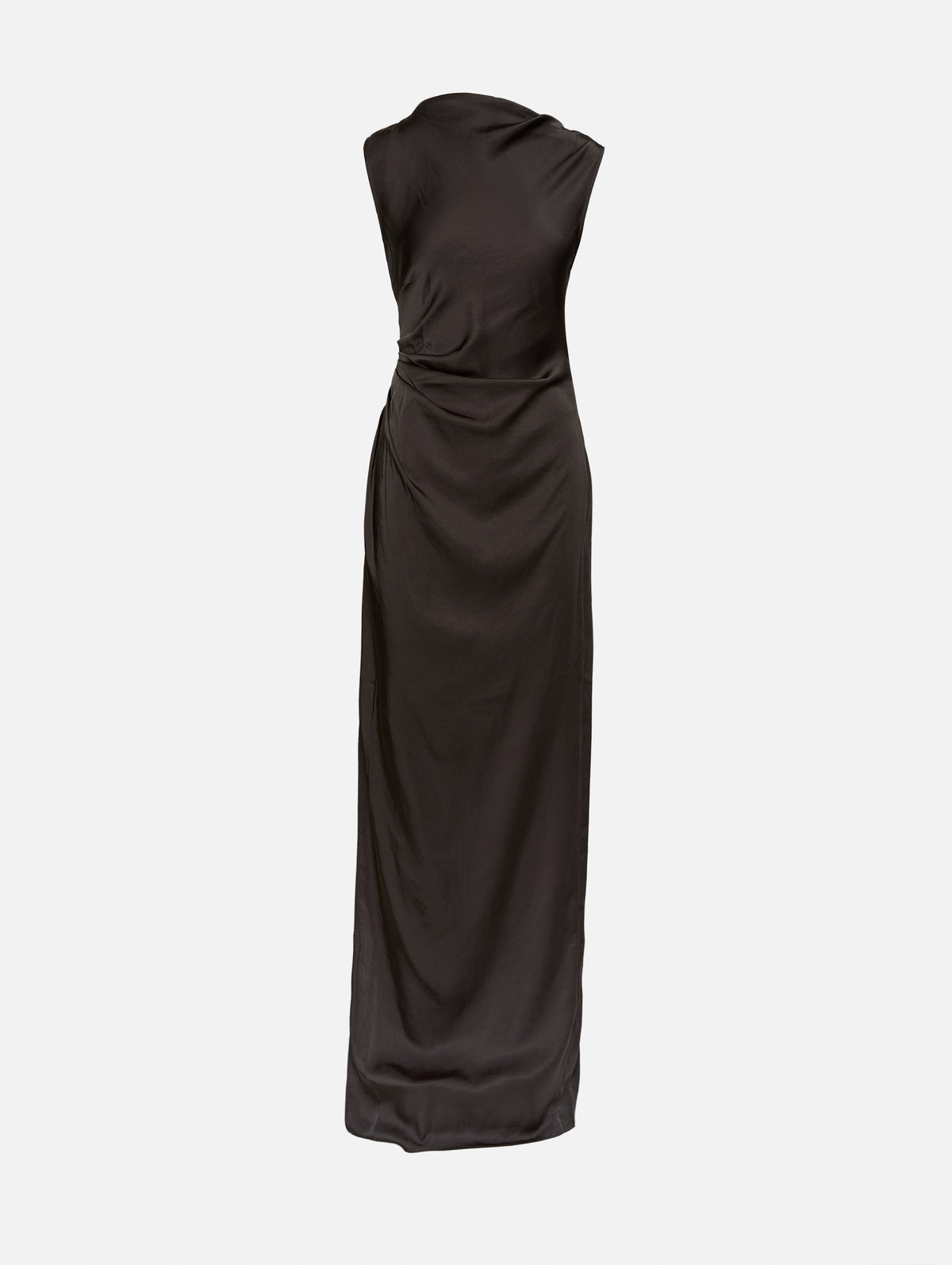 Ruched Satin Gown,LAPOINTE,DARK GREEN,Image 1