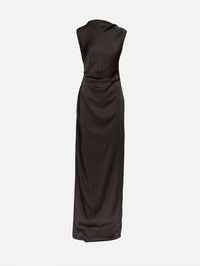 Ruched Satin Gown,LAPOINTE,DARK GREEN,Image 1