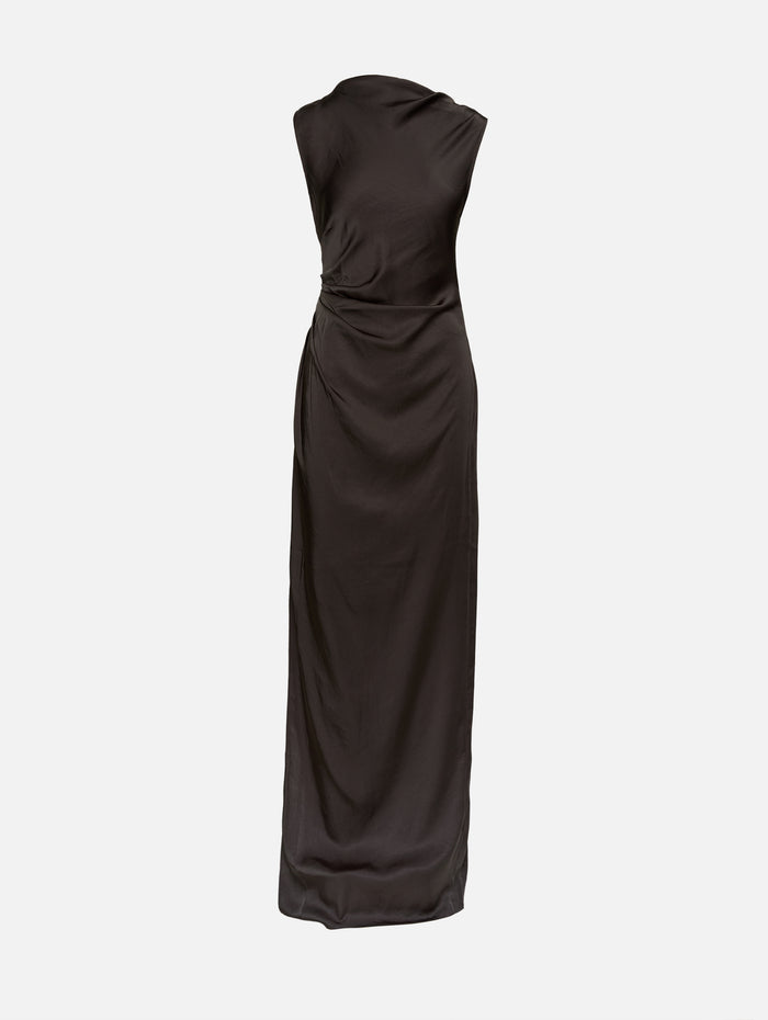 Ruched Satin Gown,LAPOINTE,DARK GREEN,Image 1