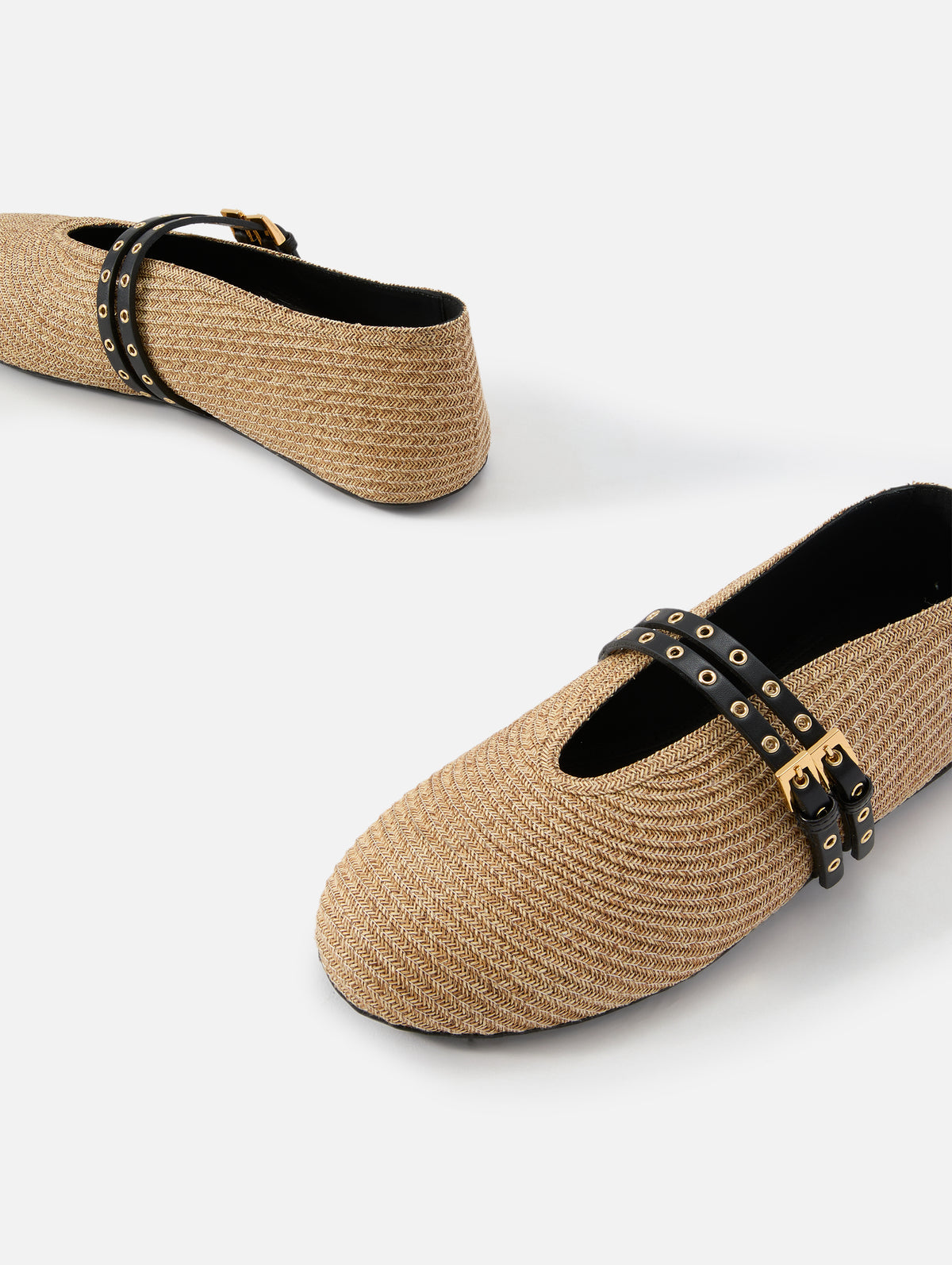 Raffia Ballerina Flat,ALAIA,NATUREL,Image 2