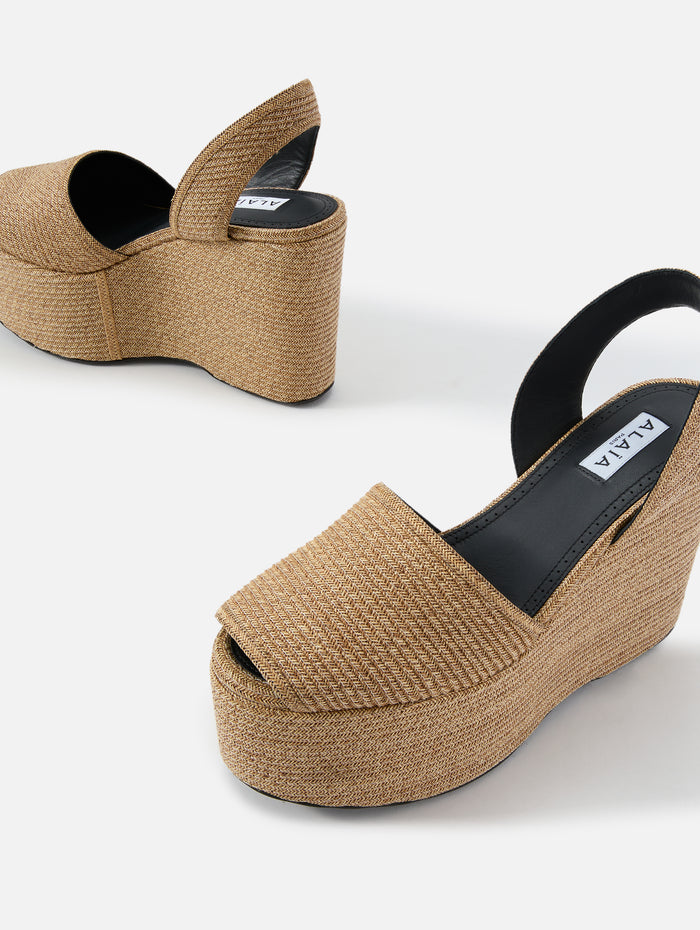 Straw Slingback Wedge,ALAIA,NATUREL,Image 1