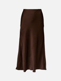 Satin Bias Midi Skirt,LAPOINTE,DARK BROWN,Image 1