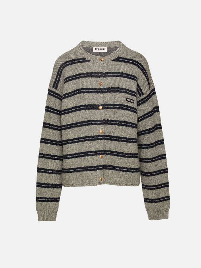 Striped Cardigan,MIU MIU,GRIGIO/BLUE,Image 1