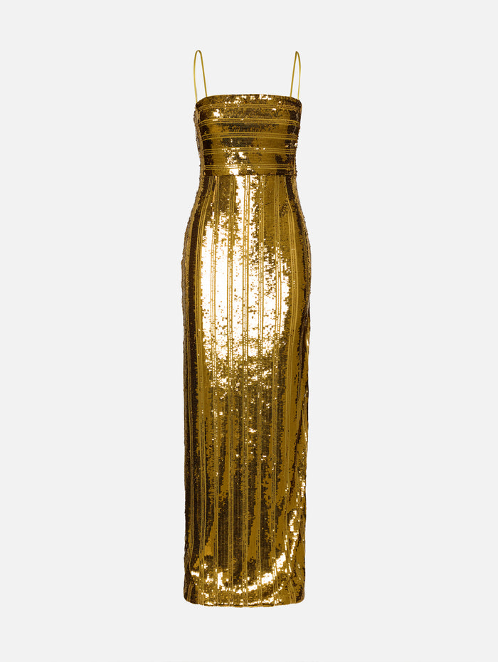 Stargaze Bandeau Dress,GALVAN,MUSTARD,Image 1