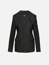 Collarless Cinched Jacket,TOTÉME,BLACK/WHITE,Image 1