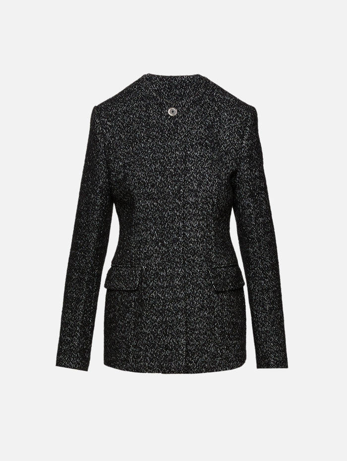 Collarless Cinched Jacket,TOTÉME,BLACK/WHITE,Image 1