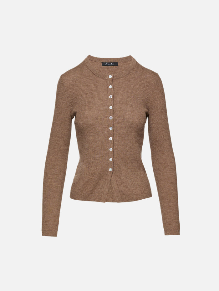Avery Ribbed Cardigan,ELYSEWALKER LABEL,WALNUT,Image 1