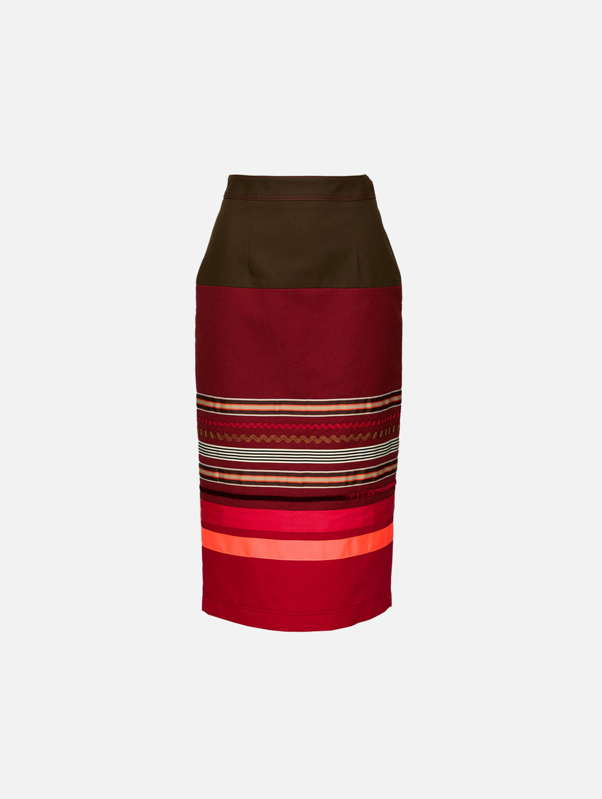 Embroidered Colorblock Pencil Skirt,CHRISTOPHER JOHN ROGERS,SARSAPARILLA MULTI,Image 1
