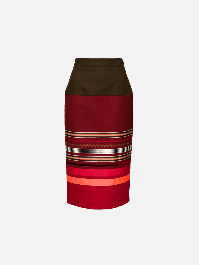 Embroidered Colorblock Pencil Skirt,CHRISTOPHER JOHN ROGERS,SARSAPARILLA MULTI,Image 1