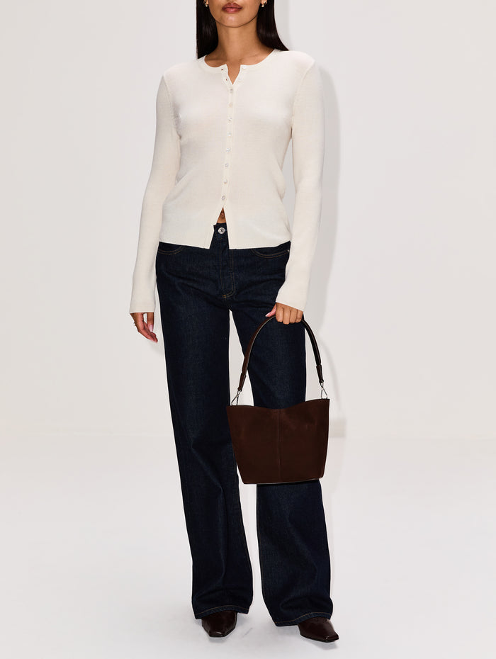 Avery Ribbed Cardigan,ELYSEWALKER LABEL,IVORY,Image 1